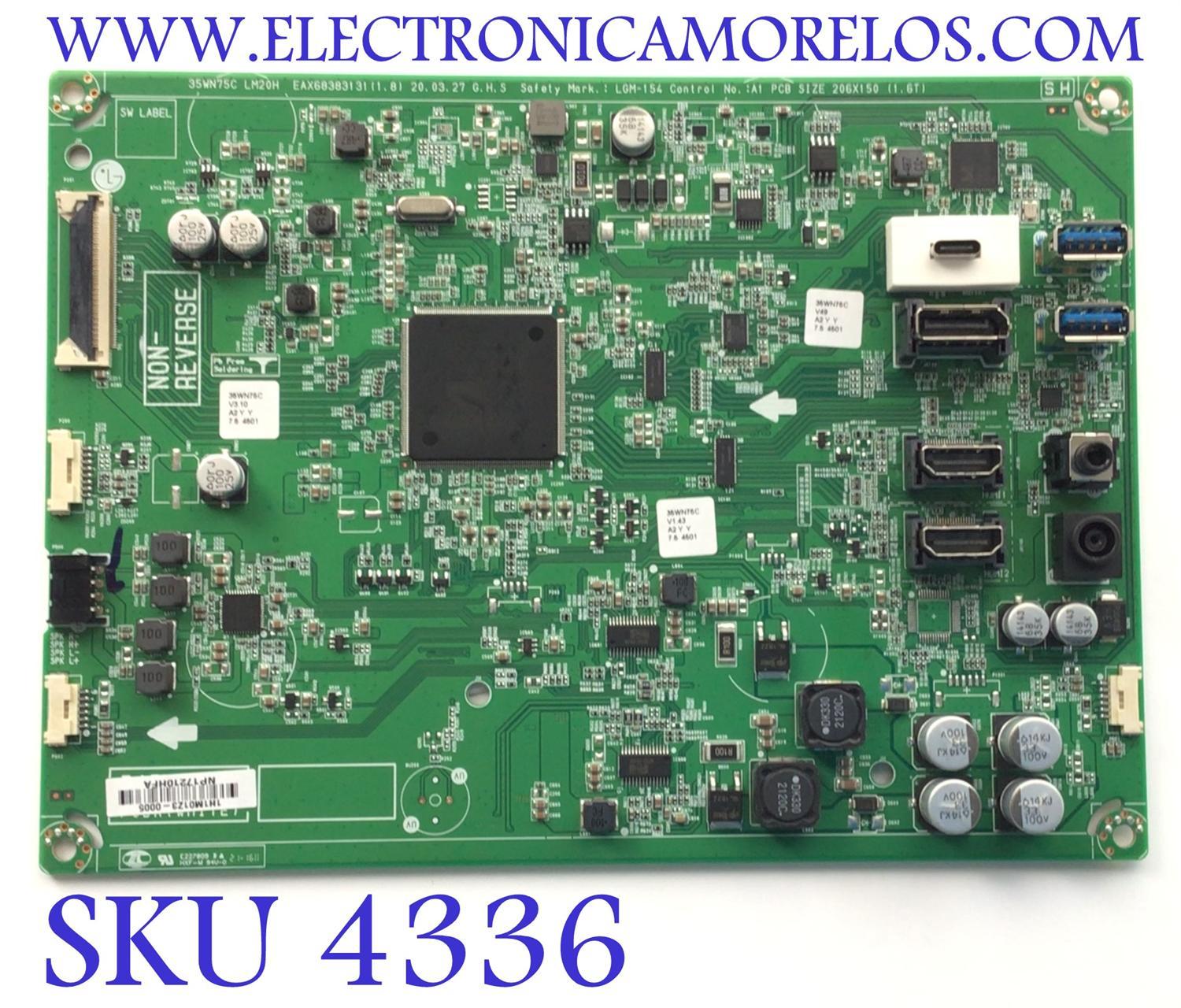 MAIN PARA MONITOR CURVO QHD LG / NUMERO DE PARTE EAX68383131 / NP17210HFA / EAX68383131(1.8) / PANEL SEM350F0(AD0-M01) / MODELO 35WN75C-BH / 35WN75C-BH.AUSUMYN